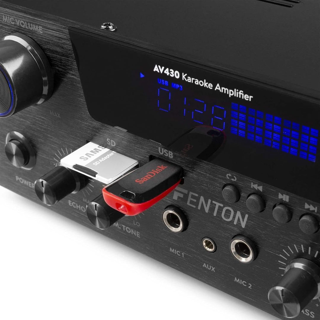 Fenton AV430B Karaoke Verstärker mit Echo, kompakter 600 Watt Bluetooth Verstärker, 2X MIC-In, 2X Ci