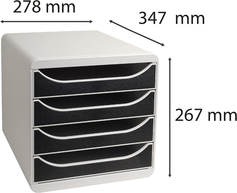 Exacompta 310014D Premium Ablagebox mit 4 Schubladen für DIN A4+ Dokumente. Belastbare Schubladenbox