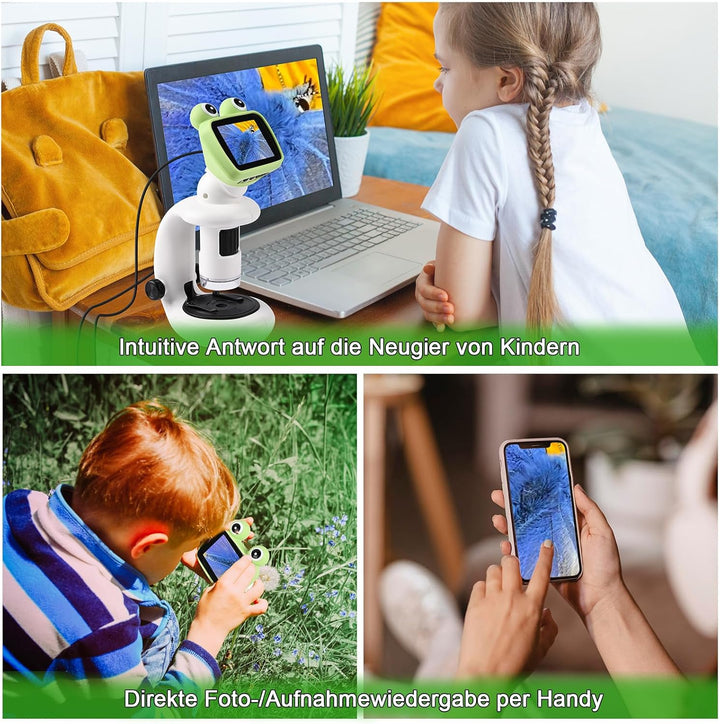 GuKKK Mikroskop für Kinder,2.0" IPS digitales Mikroskop 1000X Handheld Microscope 1080P HD Taschenmi
