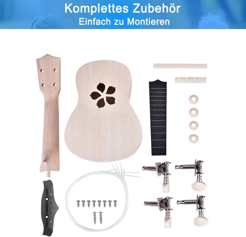 Kinder Ukulele 21 Zoll, Naturholz DIY Ukulele Kit 4-saitige Anfänger Hobby Ukulele Kinder Kindergita