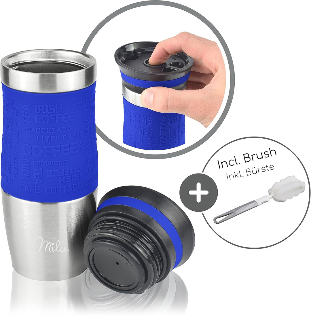 Milu Thermobecher Kaffee to go 370ml, 450ml Isolierbecher Kaffeebecher - 100% Auslaufsicher - Trinkb
