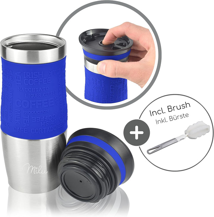 Milu Thermobecher Kaffee to go 370ml, 450ml Isolierbecher Kaffeebecher - 100% Auslaufsicher - Trinkb