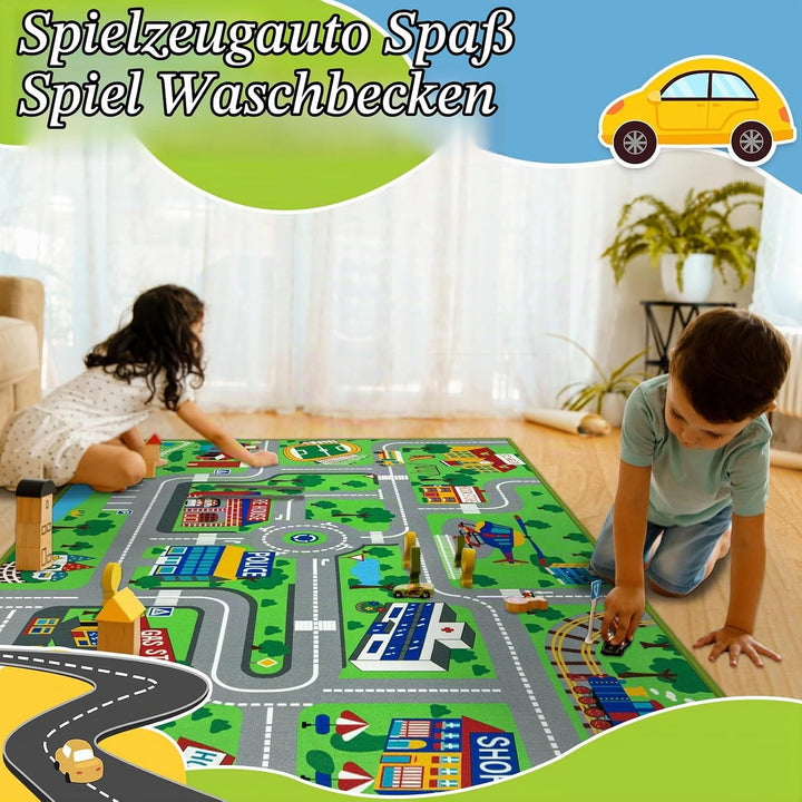 Capslpad Kinderteppich 100x160cm rutschfest Stadtplan Spielteppich Pädagogischer Spielteppich Maschi