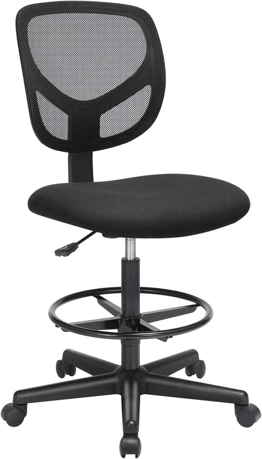 SONGMICS Arbeitsstuhl, Bürostuhl, Sitzhöhe 55-75 cm, hoher Drehstuhl mit Verstellbarer Fussstütze, B