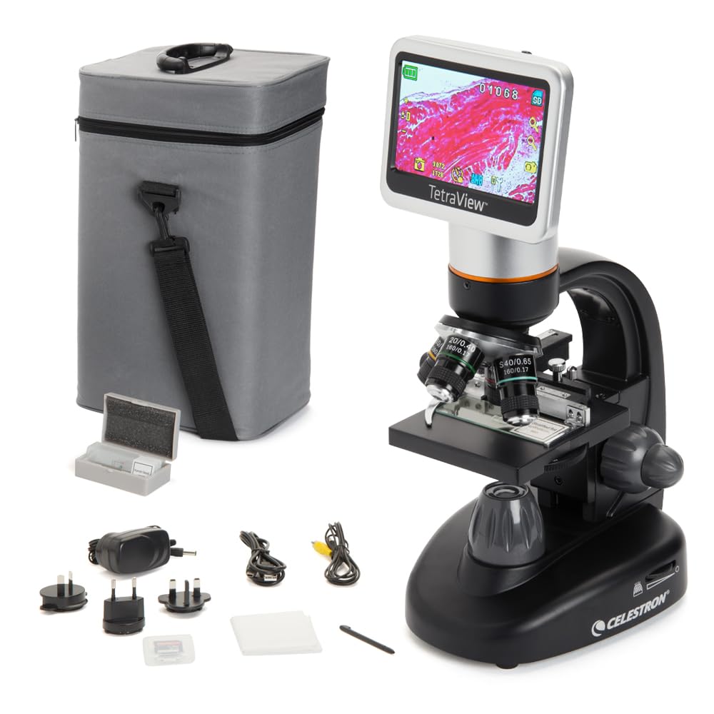 Celestron 44347 TetraView LCD Digitales Touchscreen-Mikroskop, 40- bis 400-fache Vergrösserung, Schw