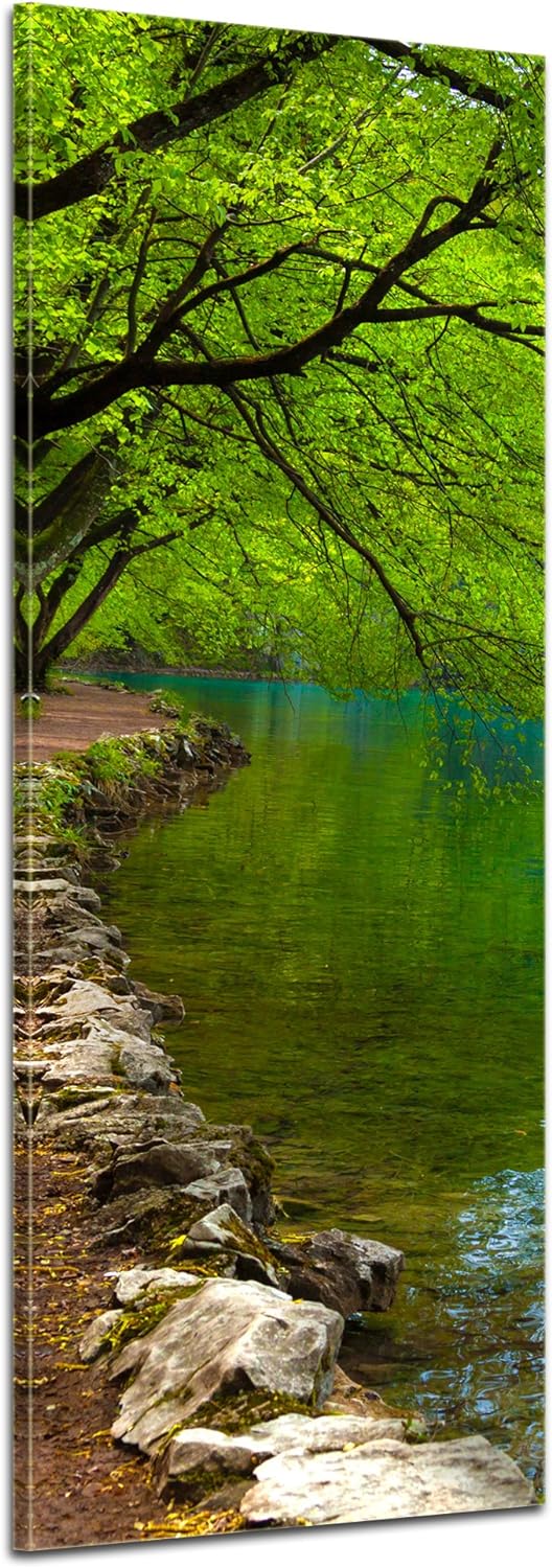 Bilderdepot24 Bild auf Leinwand | Flussufer in 30x90 cm als Panorama Wandbild | Wand-deko Dekoration