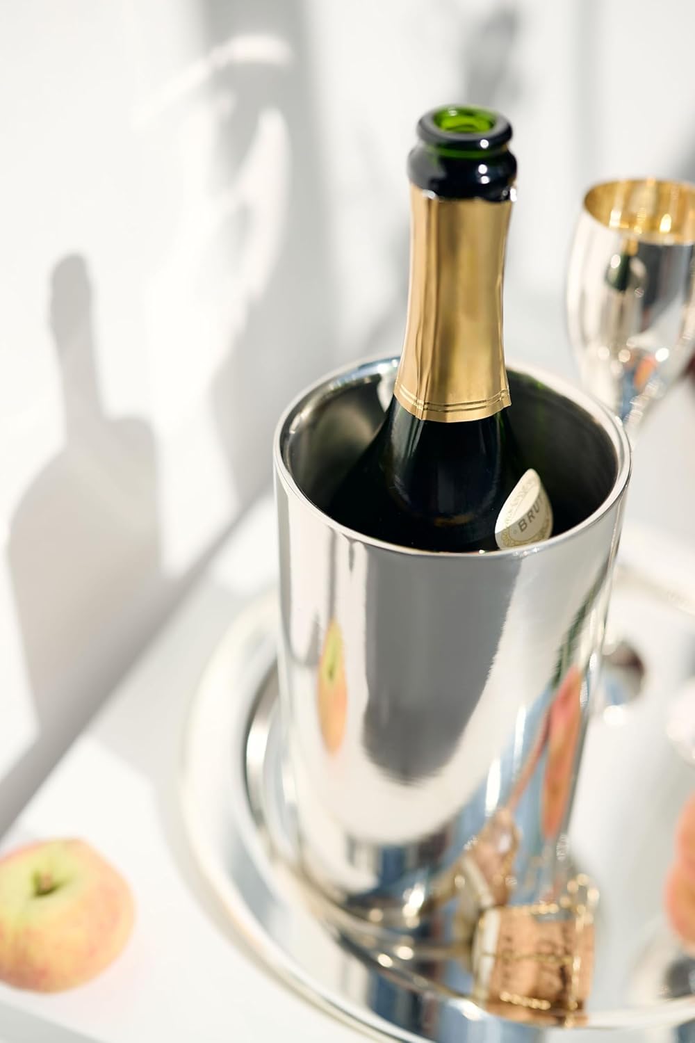 EDZARD Flaschenkühler Nebraska, Höhe 20 cm, Durchmesser 12 cm, für 1 Flasche, doppelwandig, Edelstah