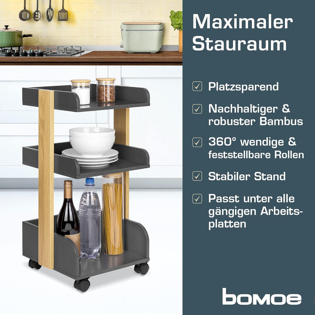 bomoe Aufbewahrungswagen mit Rollen 69 cm hoch – FSC® Holz Rollwagen Badezimmer Büro Küchenwagen Ant