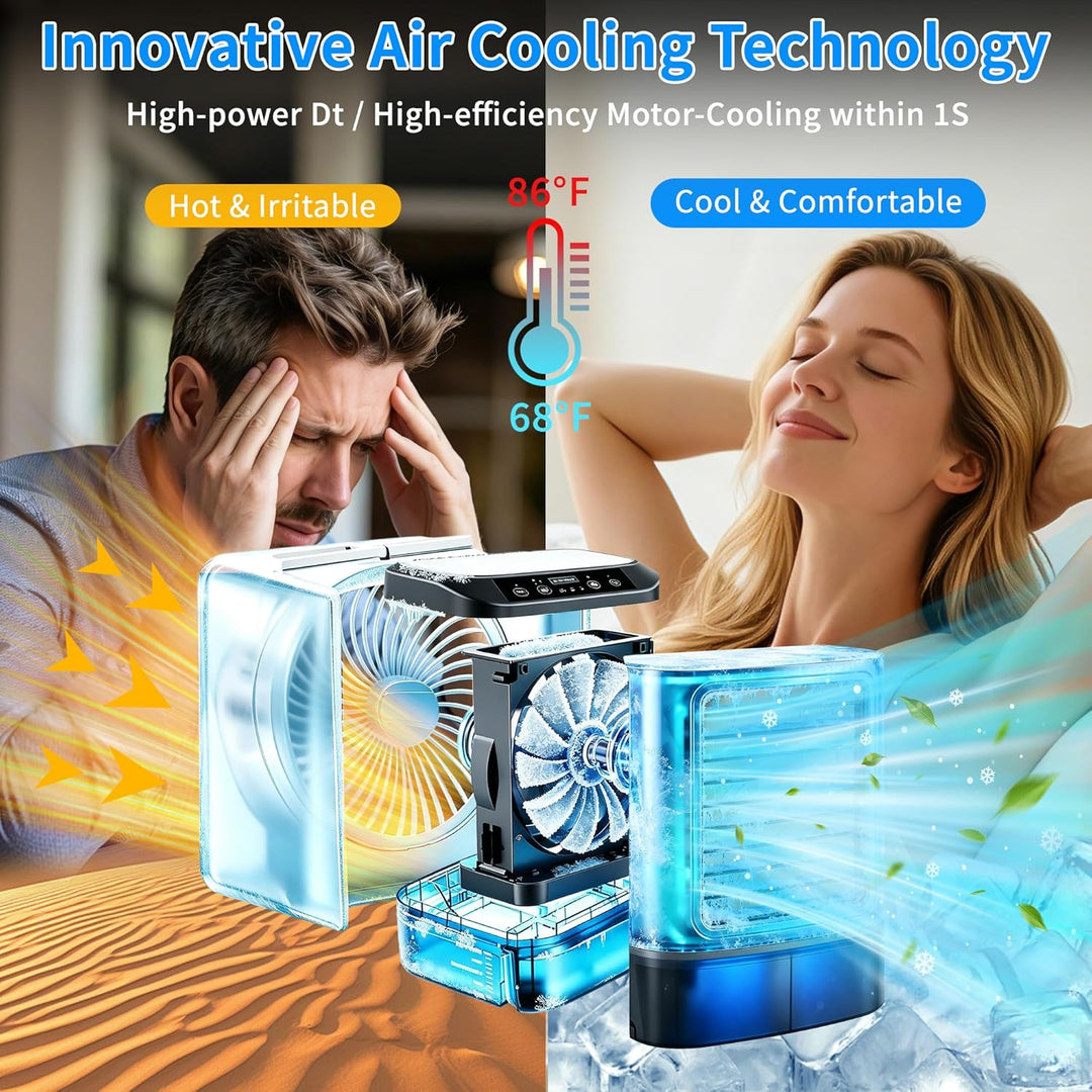 4-in-1 Mobile Klimaanlage, 2026 aktualisierte leise Mini-Klimaanlage mit Eisbox, 900-ml-Tank, 2 Sprü