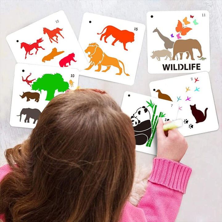 Rolin Roly 16Pcs Tiermalerei Schablone Waldtiere Schablonen Wiederverwendbare Kamel Kunststoff Zeich
