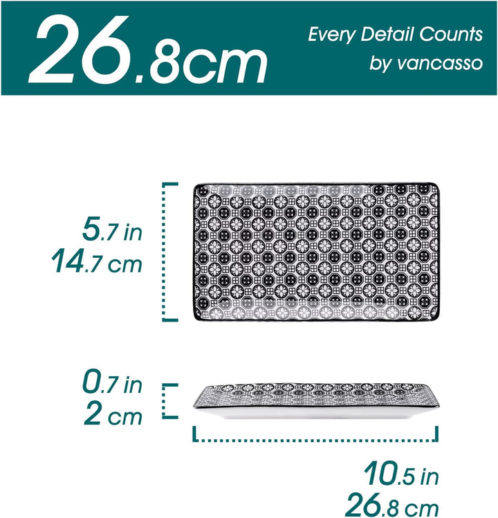 vancasso Servierplatten Porzellan, Haruka 4 teilig rechteckige Teller Set aus Porzellan, Servierplat