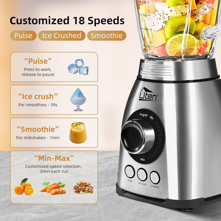 Uten Standmixer 2L, 1800 W Mixer Hochleistungsmixer, 3 Voreingestellte Programme Eiszerkleinerung, S