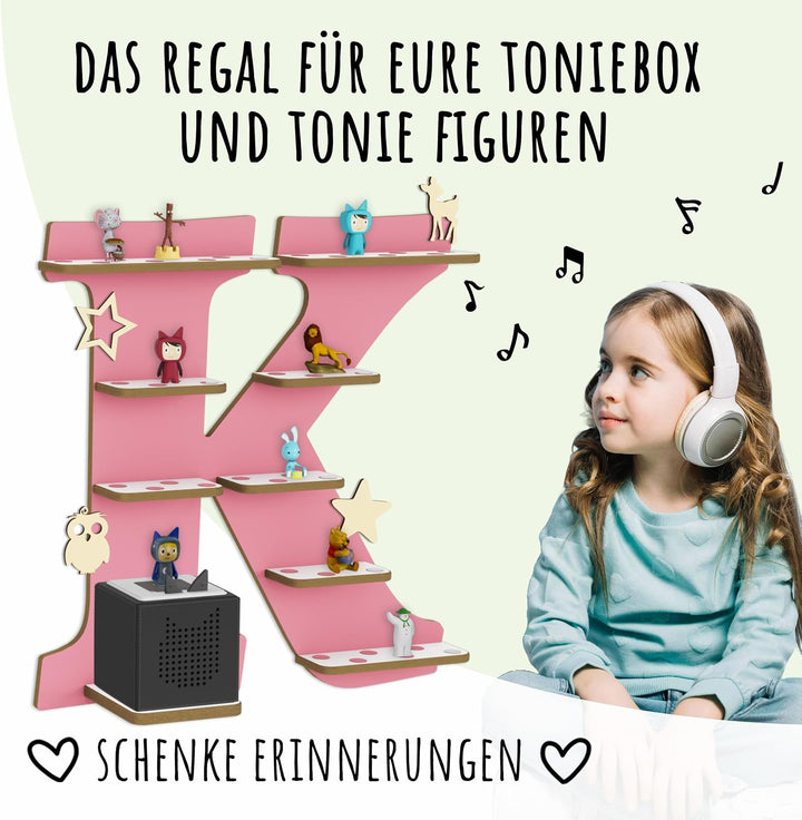 Regal Buchstabe für Toniebox, Wandregal für Tonie Figuren, personalisiert mit Name, Aufbewahrung für