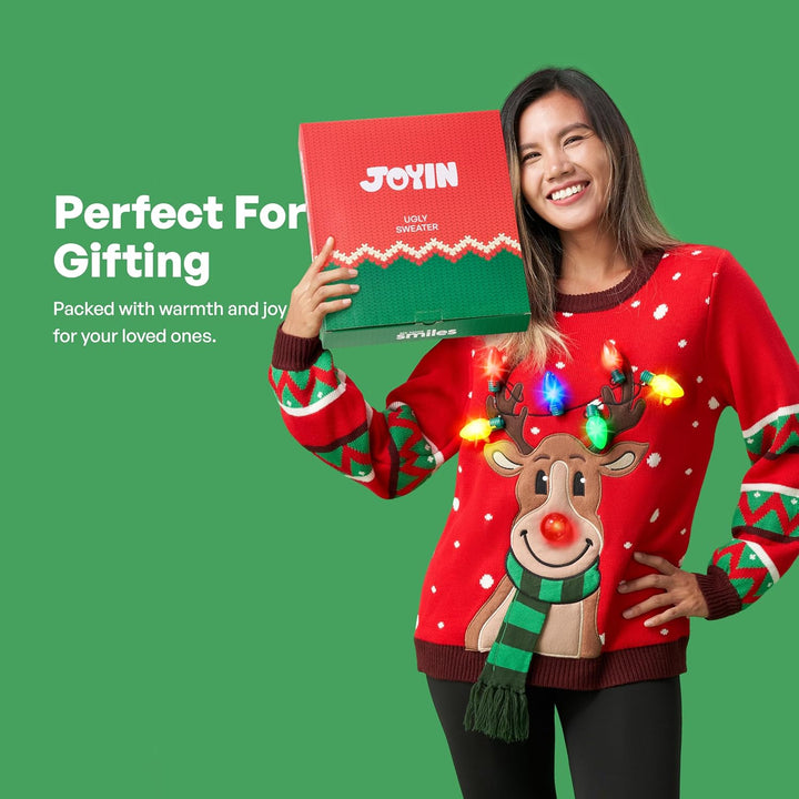 JOYIN Damen LED Beleuchtete Rentier Hässliche Weihnachtspullover Damen mit Integrierten Leuchtmittel