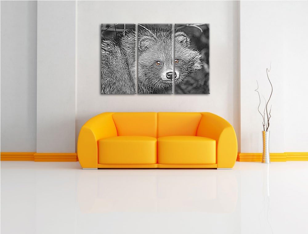 scheuer Waschbär schwarz/weiss Deluxe 3-Teiler Leinwandbild 120x80 Bild auf Leinwand, XXL riesige Bi