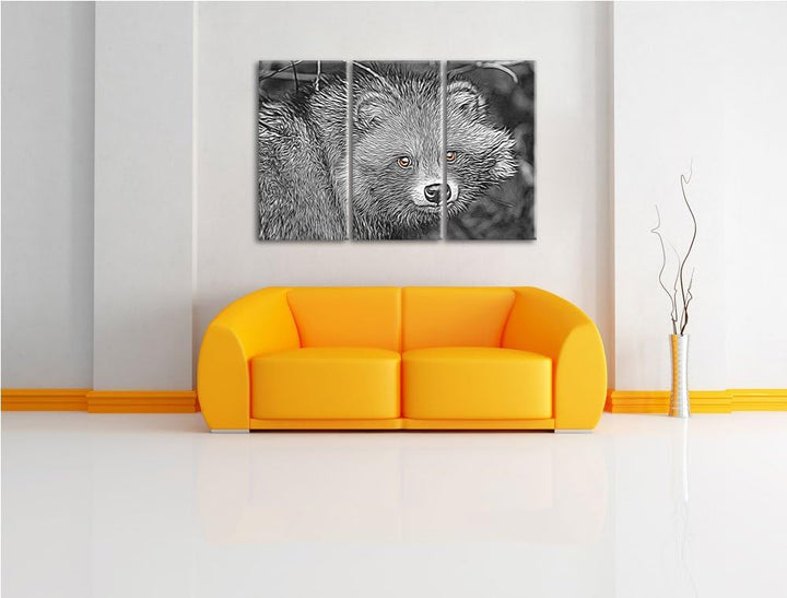 scheuer Waschbär schwarz/weiss Deluxe 3-Teiler Leinwandbild 120x80 Bild auf Leinwand, XXL riesige Bi