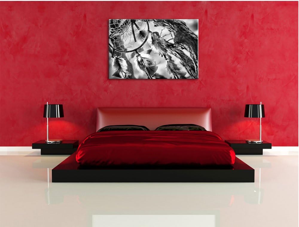 Monocrome, Traumfänger, Format: 100x70 auf Leinwand, XXL riesige Bilder fertig gerahmt mit Keilrahme