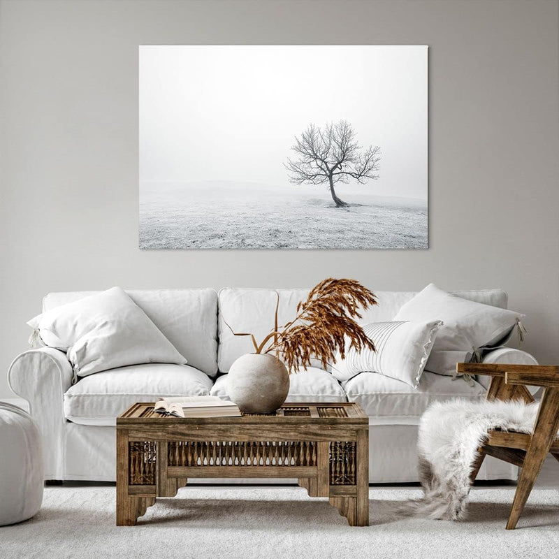 Bilder auf Leinwand 100x70cm Leinwandbild mit Rahmen Baum Feld Natur Gross Wanddeko Bild Schlafzimme