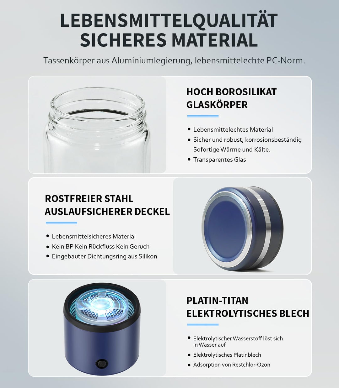 Hochwertige Wasserstoff Wasserflasche【24h stabile H₂-Aktivität & SPE-Technologie】【SilberTec 360° – 9