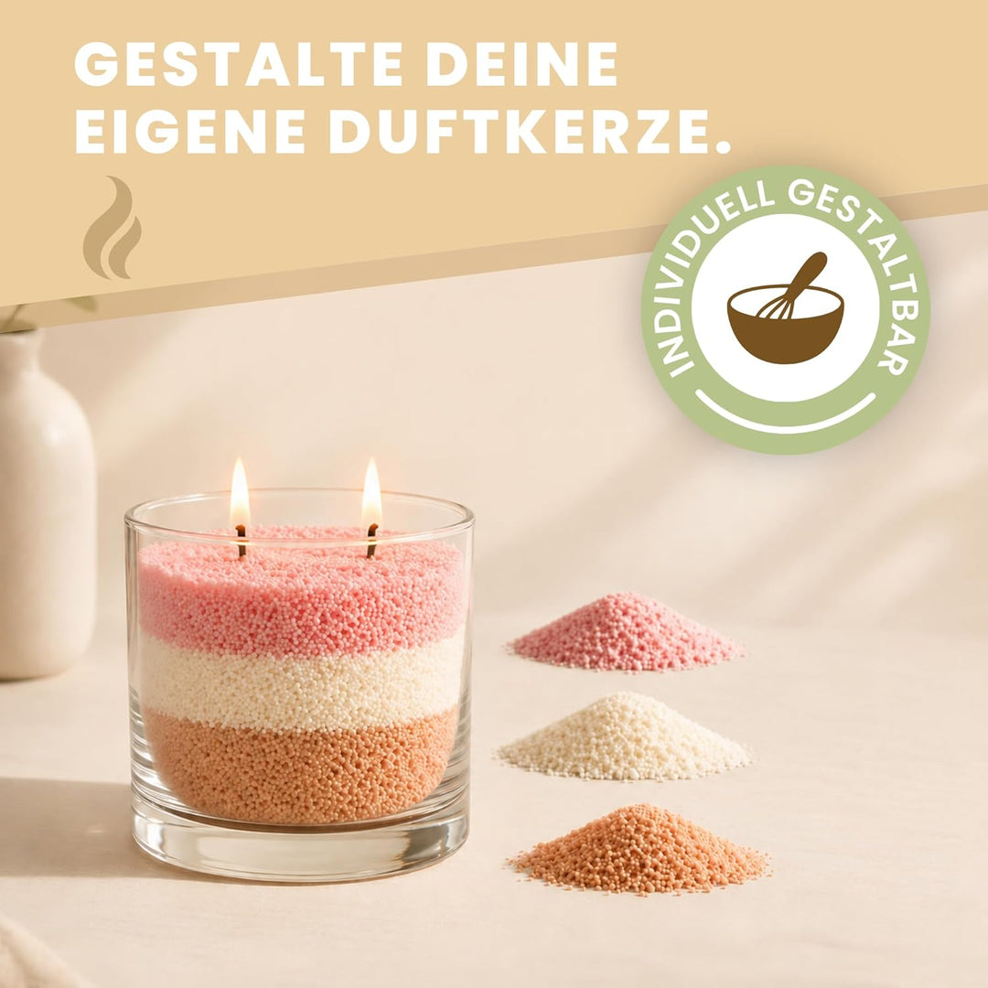 Duftkerzensand Probierset – Kerzensand mit Duft & 9 Dochten – ohne Paraffin – aus Pflanzenwachs – ei