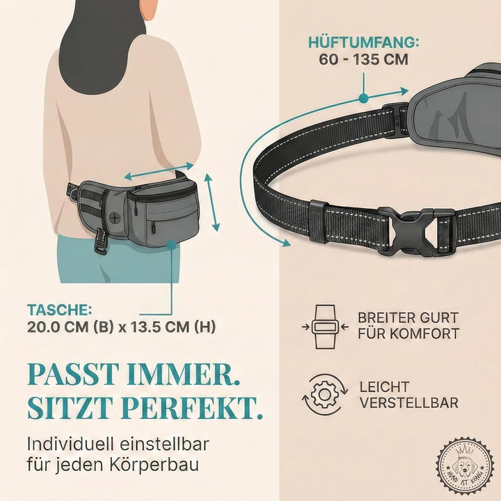 HUND IST KÖNIG Leckerlitasche für Hunde Leckerlis & Hundezubehör - Robuste Bauchtasche Hund - Futter