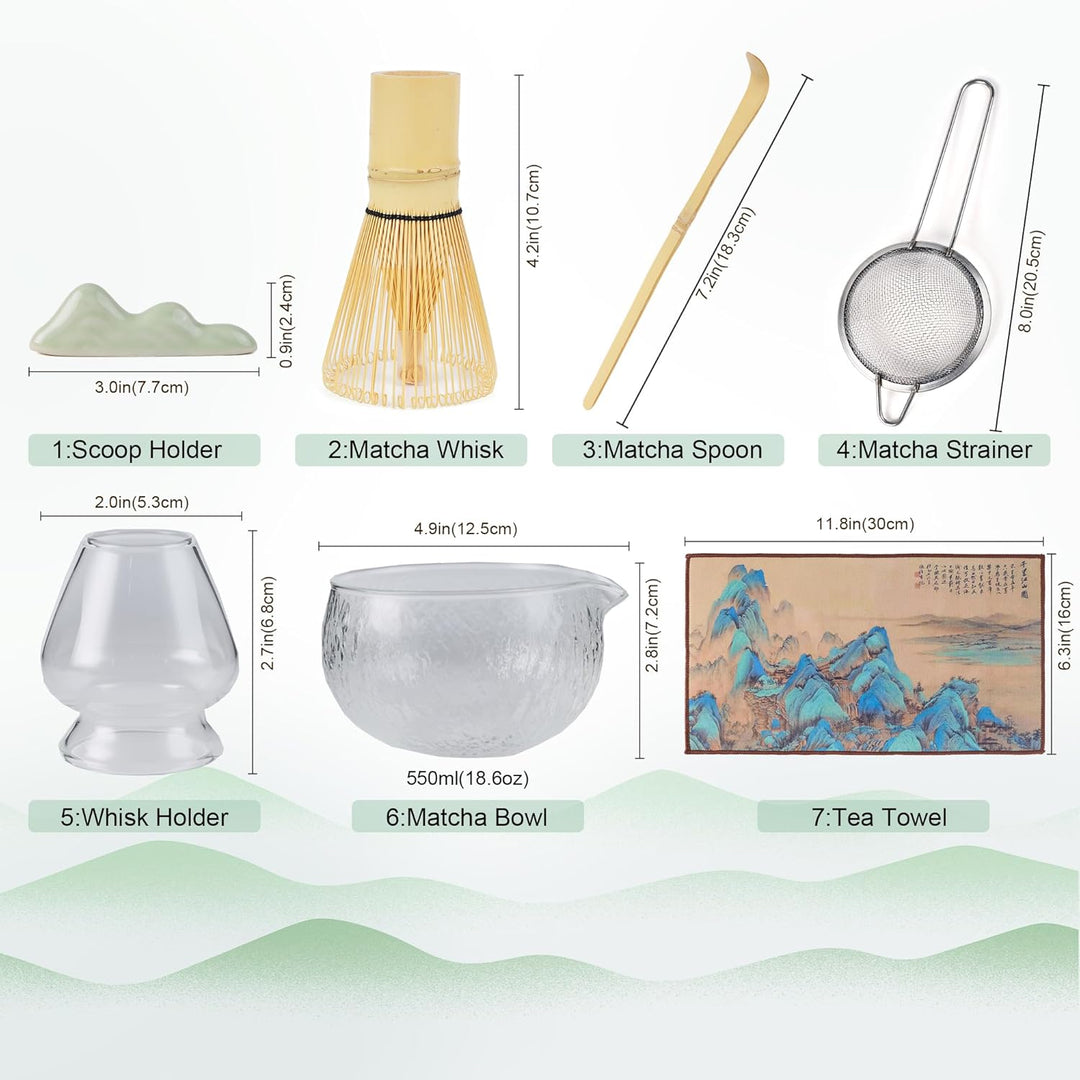 Matcha Tea Set 7- piece Japanese Tea Set Matcha Bowl with Spout, Bamboo Whisk and Spoon Filter Spoon