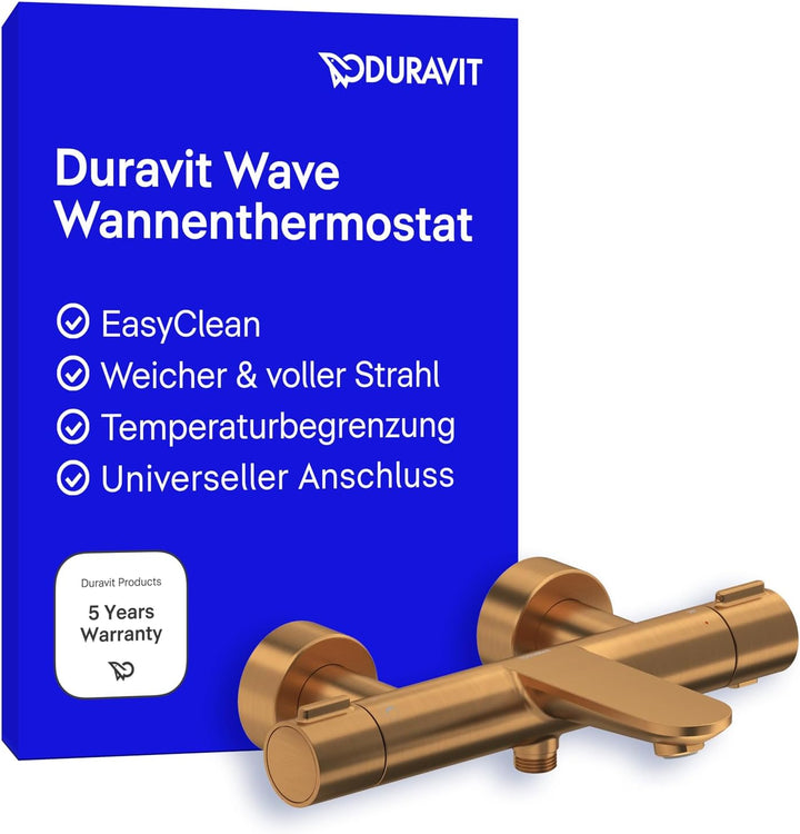 Duravit Wave Wannenarmatur Aufputz für 2 Verbraucher mit Umstellventil, Wannenthermostat mit Keramik