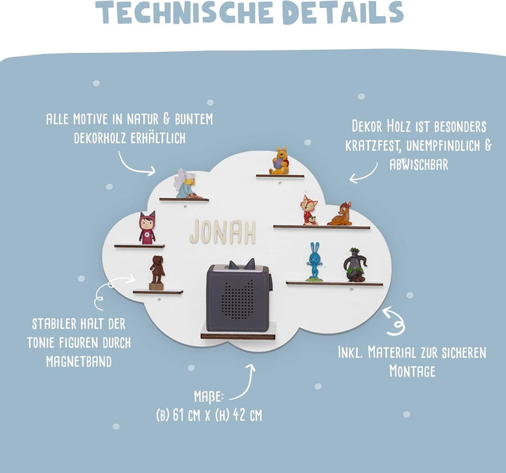 hellomini Personalisiertes Regal für die Toniebox 1 & Toniebox 2 - Wandregal mit Wunschnamen fürs Ki