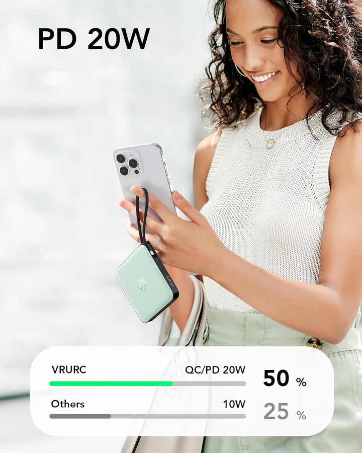 VRURC Power Bank 20000mAh mit Kabel Klein USB C Powerbank Schnelles Aufladen Mini Tragbares Ladegerä