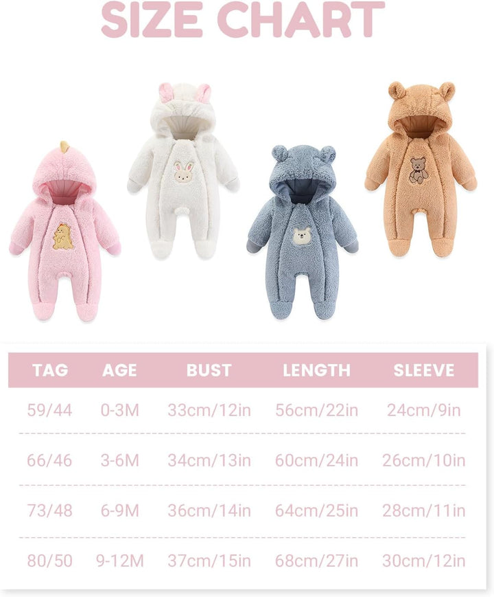WYTbaby Baby Overall Winter Fleece Warm Schneeanzug Baby Romper Mit Kapuze Für Jungen Mädchen 0-12 M