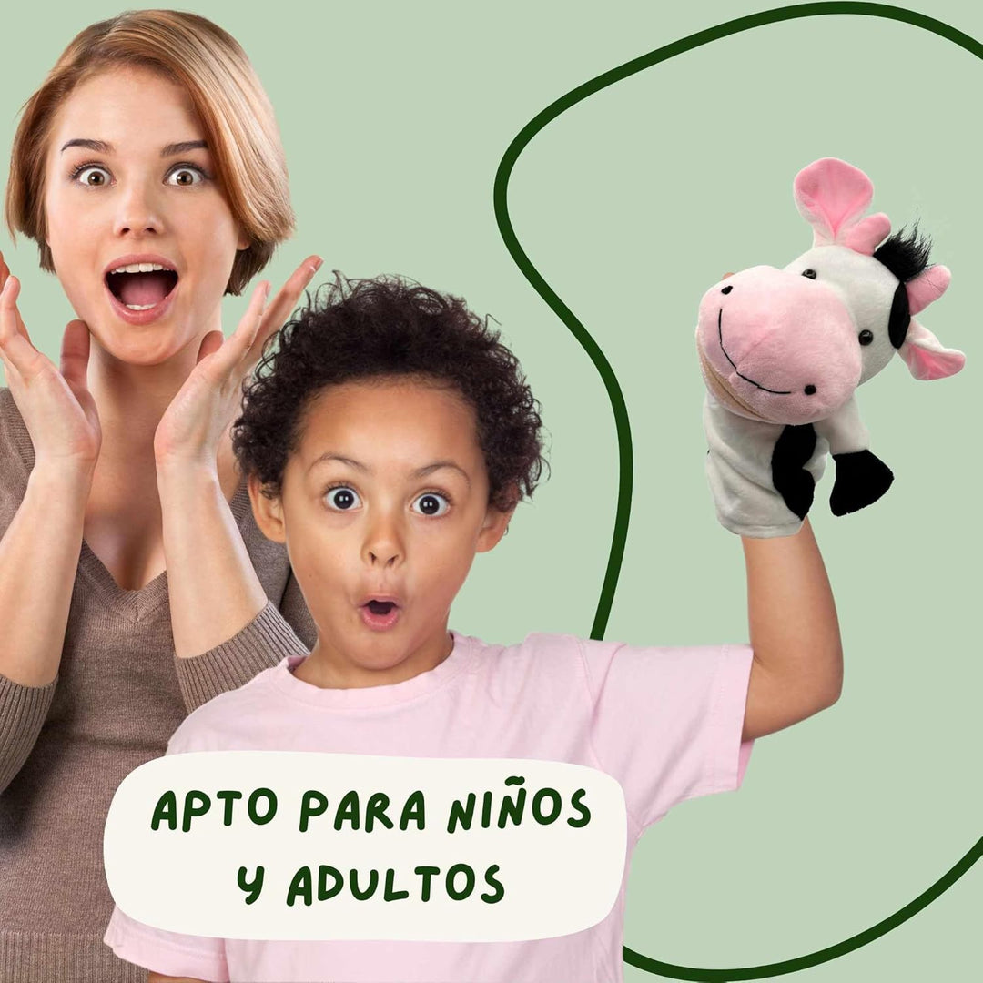 PLAYZOCO Handpuppe aus Kuh, Kuhhandpuppe, Finger Puppet, Tierpuppe, pädagogisches Spielzeug, Plüsch-