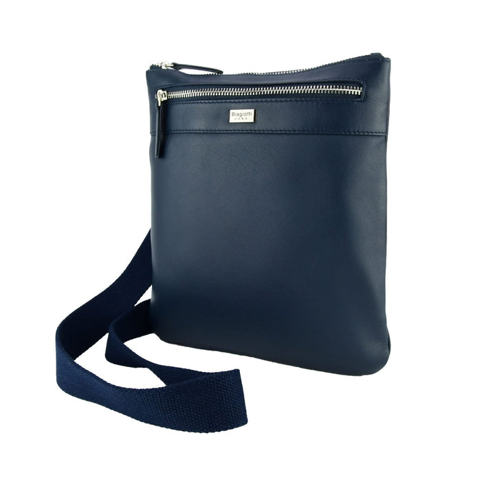 Biagiotti Herren-Handtasche mit verstellbarem Schultergurt, mehrere Taschen aus echtem Leder Blau Gr