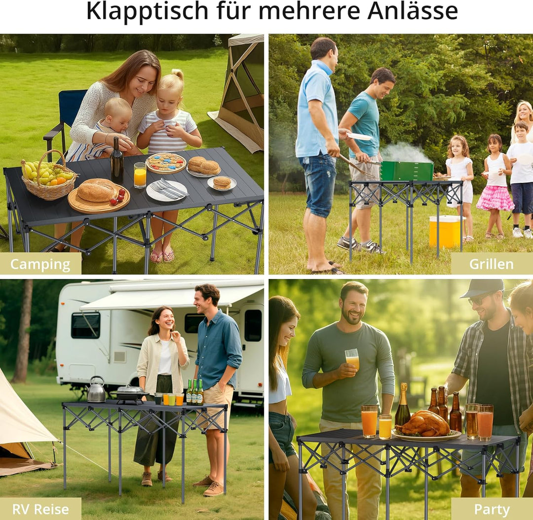 Anbte Campingtisch Grilltisch 122x60x74cm(LxBxH) Übergrösse Alu Rolltisch X-Frame Design Klapptisch