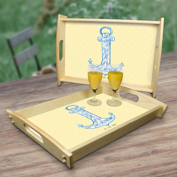 Mr. & Mrs. Panda Tablett Anker Blau - Geschenk, sofatablett, Sofa, aus Holz, Lustige Sprüche, für Be