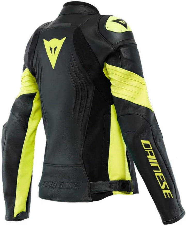 Dainese Racing 4 Damen Motorrad Lederjacke Schwarz/Gelb 42, 42