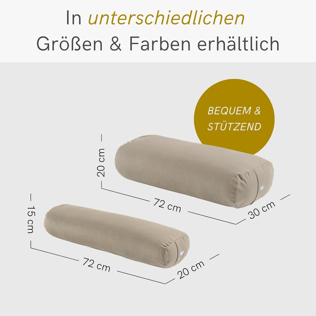 Lotuscrafts® Bolster Yoga Nackenrolle für Yin, 100% Kapok Füllung, Bezug aus Baumwolle waschbar, Kis