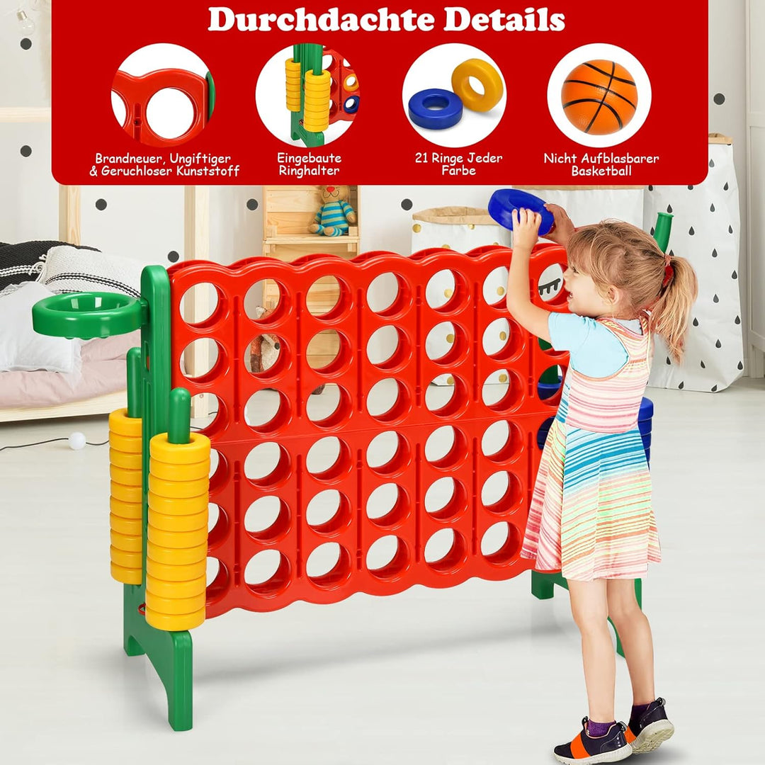 GOPLUS Riesiges 4 Gewinnt Spiel, Strategiespiel mit 42 Ringen, Basketballkorb & Wurfspiel & Schnells