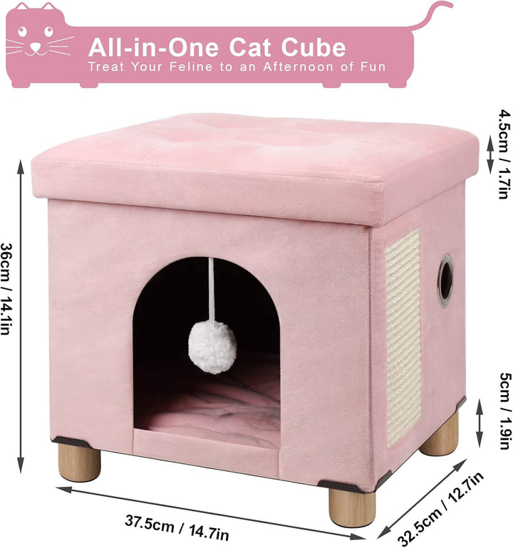 BRIAN & DANY Faltbare Katzenhöhle Grosse Katzen, Katzenhaus mit Kratzbrett und Spielball, Katzen Höh