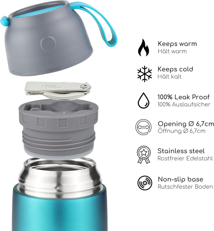 Milu® Thermobehälter 450, 650ml, 800ml | Edelstahl Warmhaltebehälter | Essensbehälter | Speisegefäss