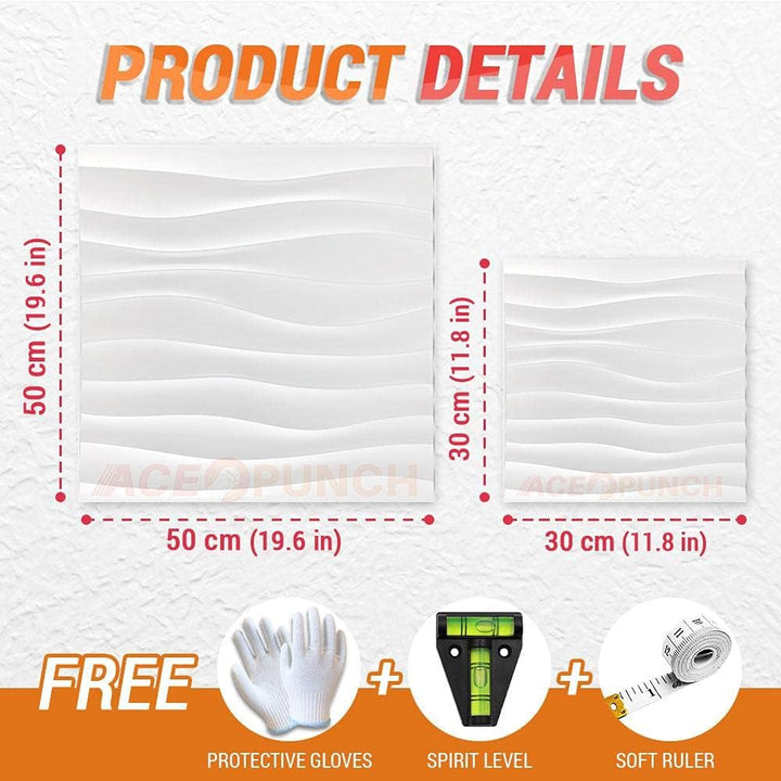 Acepunch 12 3D Wandpaneele Schwarz 30x30cm PVC Dekorative Fliesen Wasserdicht Anti-Scratch Wellig Wa