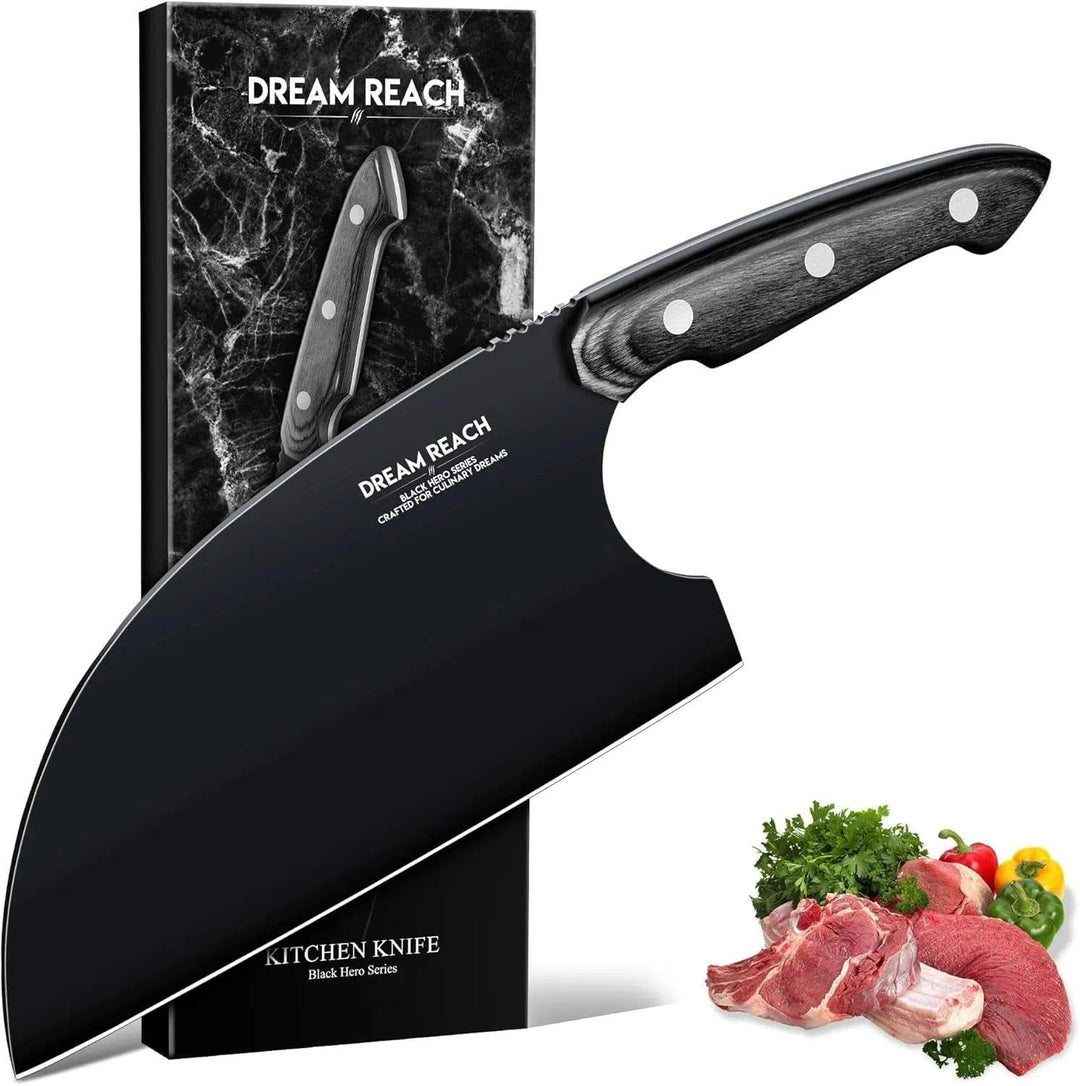 Dream Reach Hackmesser Serbische Kochmesser - Full Tang Küchenhackmesser mit Ergonomischer Holzgriff