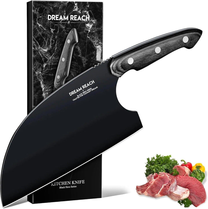 Dream Reach Hackmesser Serbische Kochmesser - Full Tang Küchenhackmesser mit Ergonomischer Holzgriff