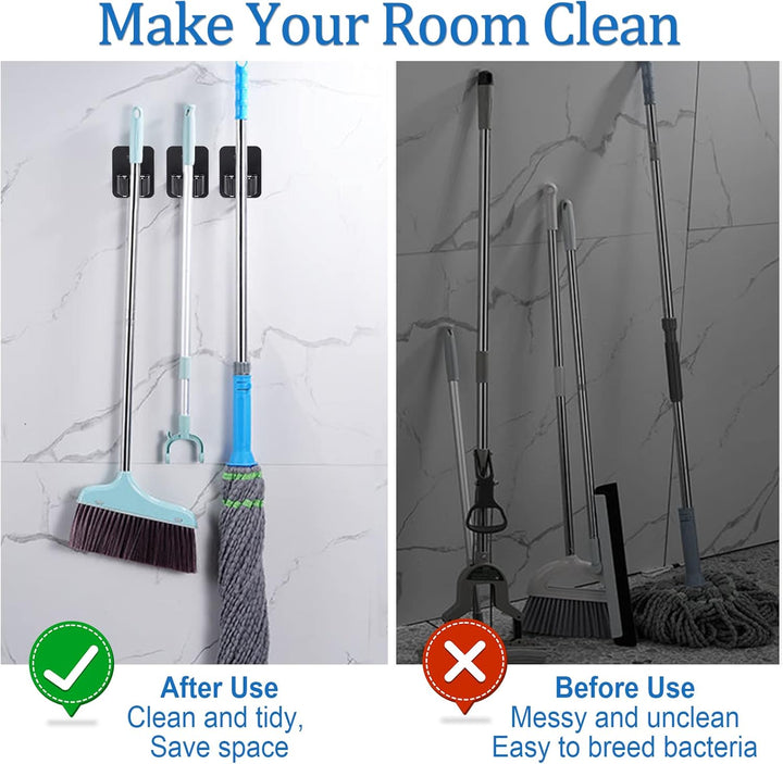 Besenhalterung Wand, 3 Stück Edelstahl Besenhalter Selbstklebend, KüChenorganizer Haken Ohne Bohren,