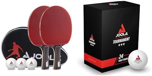 JOOLA Tischtennis Set Duo PRO 2 Tischtennisschläger + 3 Tischtennisbälle + Tischtennishülle, rot/sch