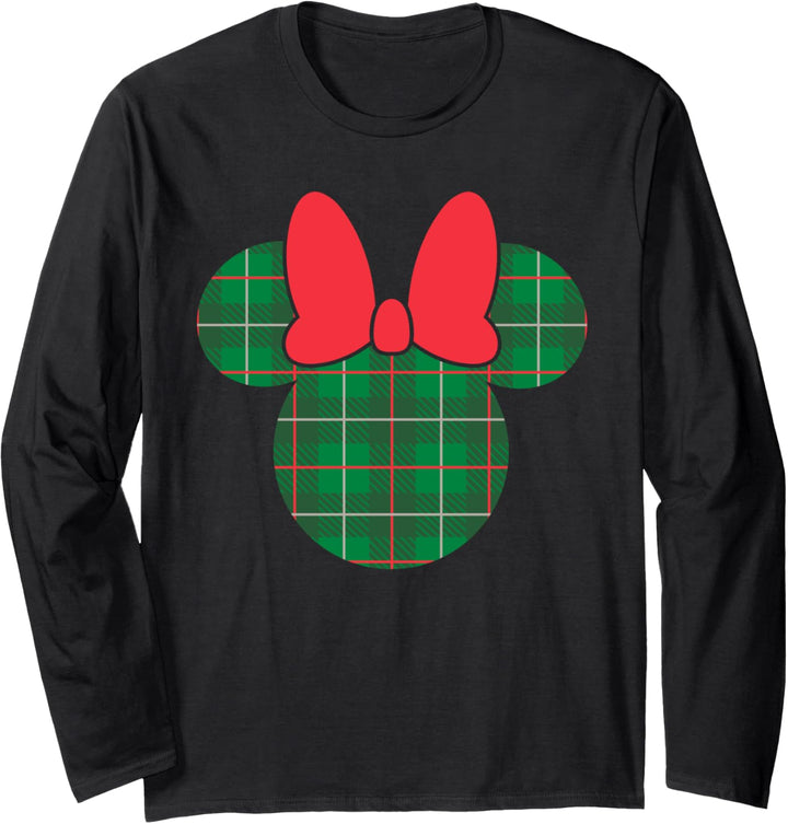 Disney Minnie Mouse Icon Green and Red Holiday Plaid Langarmshirt