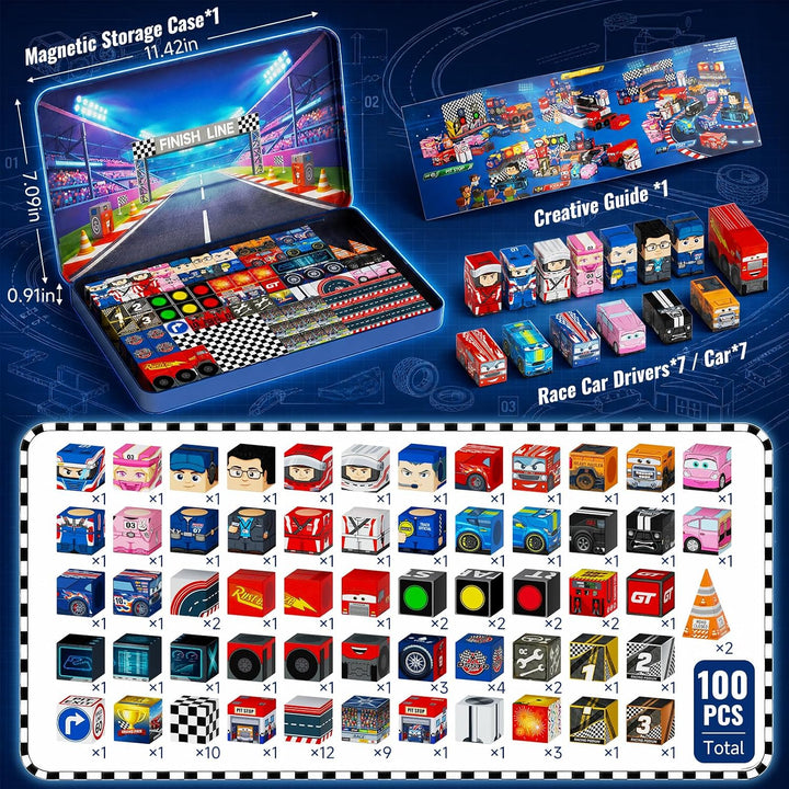 Magnetische Bausteine Rennsport Reiseset Jungen: 100PCS für Gruppen-Spiel | Reisespiele Magnetspielz