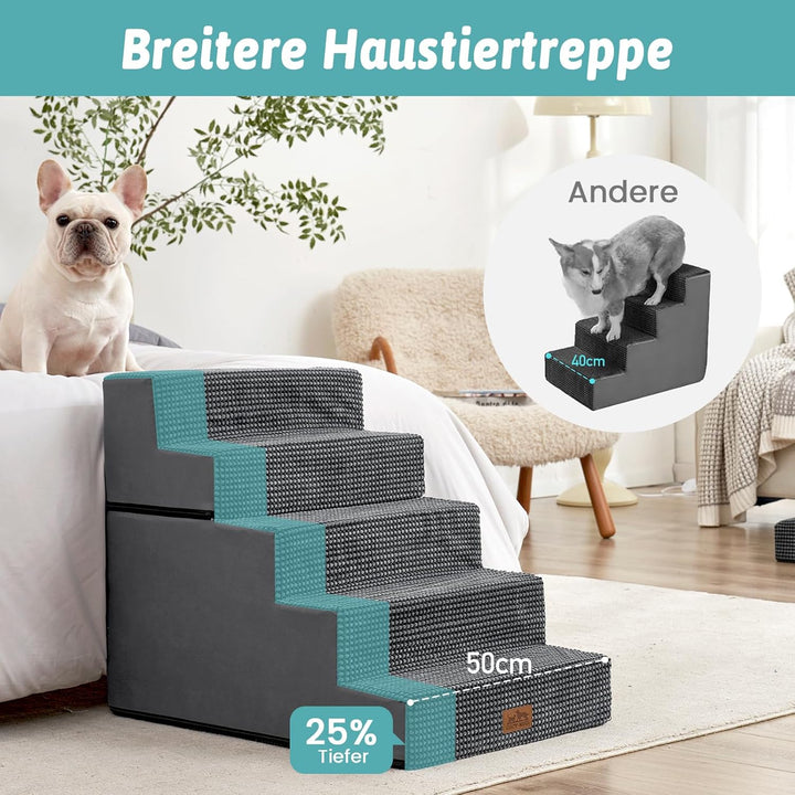 Hundetreppe, 5 Stufen Multifunktionale aus Hochdichtem Schaumstoff für Bett Couch Sofa, 60cm Hoch Ab
