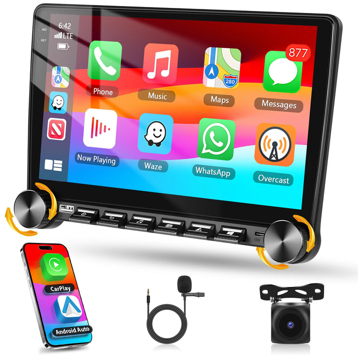 4GB+64GB Autoradio mit Kabelloses Carplay/Android Auto, 10 Zoll 2 Din Android Bildschirm Touchscreen