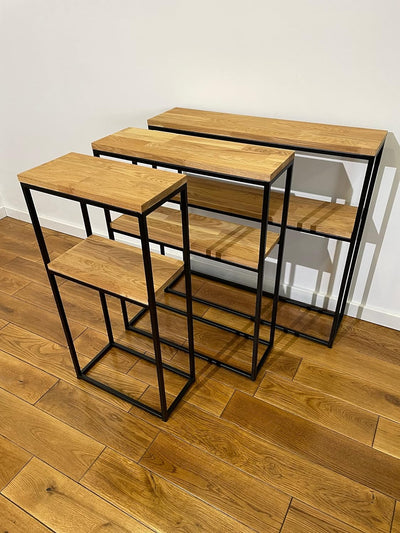 FLEXISTYLE Konsolentisch schwarz Metall Holz Eiche Industrial LOFT Design (80x80x20 Zwei Regale), 80