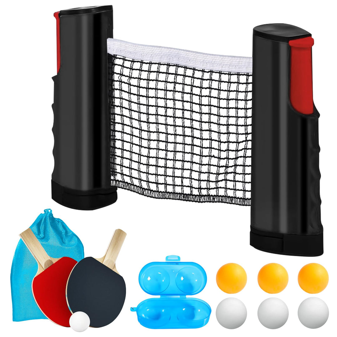 WIYETY Profi Tischtennisschläger Set: 2 Tischtennisschläger + Einziehbarem Netz + 6 Tischtennis Bäll